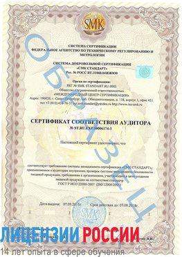 Образец сертификата соответствия аудитора №ST.RU.EXP.00006174-3 Чалтырь Сертификат ISO 22000